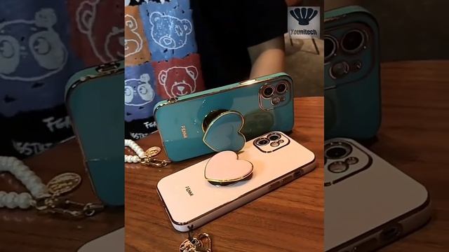 Silicone Phone Case Stand 3D Sweet Heart For iPhone 13 Pro Glitter Shell Pearl Bracelet Cover смотреть онлайн