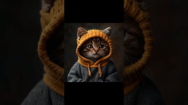 Sad cat in a sweater with a cute hood. #dreamyai, #aidreams #cat #cute смотреть онлайн