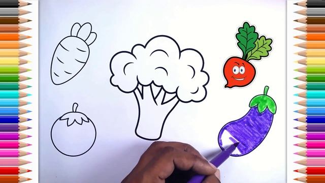 Learn vegetables, and Colouring for Kids & Toddlers #tomato #radish #carrot #eggplant #broccoli смотреть онлайн