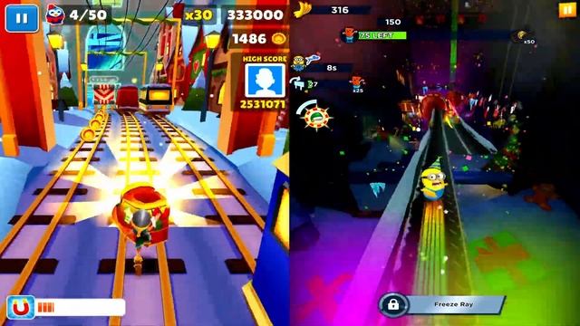 Subway Surfers Winter Holiday VS Minion Rush Соревнование Freya Viking VS Partier смотреть онлайн