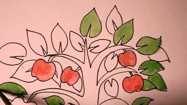 How TO Draw Scenery OF apple tree/apple tree drawing easy смотреть онлайн