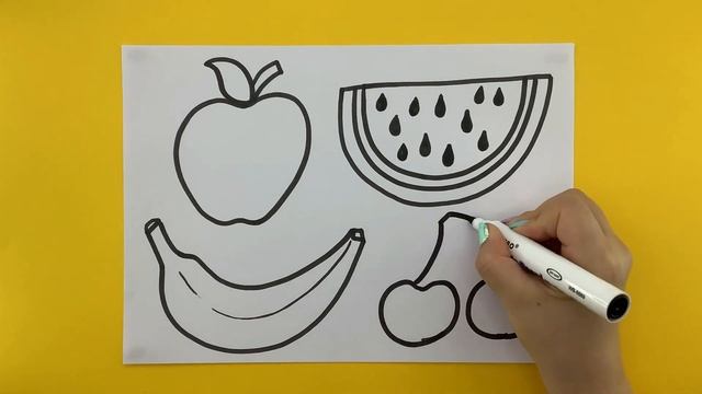 Healthy Fruit Drawing Apple 🍎Watermelon 🍉Cherry 🍒 Banana 🍌For Kids and Toddlers | Draw Easy Stuff смотреть онлайн