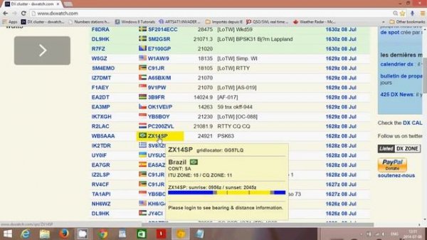 DXwatch website for amateur radio live logs and DX