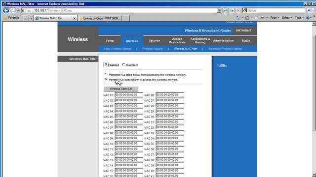Linksys WRT160N Wireless MAC Filter смотреть онлайн