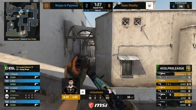 CS:GO - Team Vitality vs. Ninjas in Pyjamas [Dust2] Map 2 - ESL Pro League Season 12 - Group B - EU смотреть онлайн