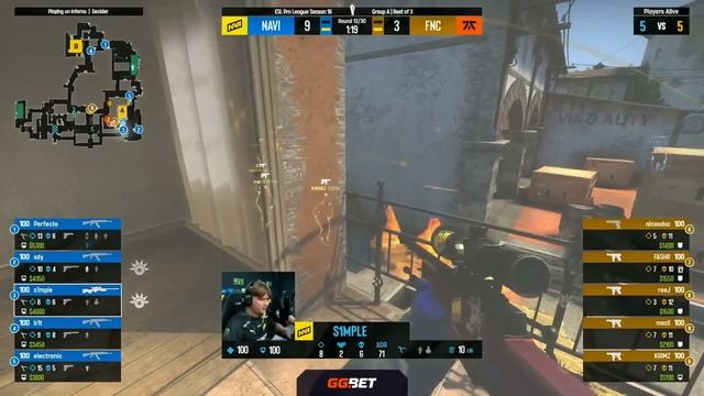 NaVi vs fnatic | Map 3 Inferno | ESL Pro League Season 16 - Group A смотреть онлайн