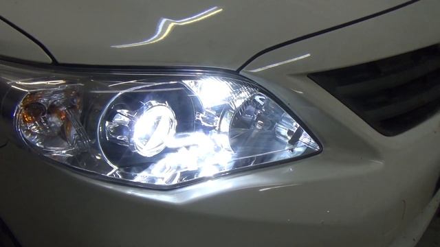 Toyota Corolla X (e140,e150) - BI LED вместо галогена + ПТФ TOYOTA смотреть онлайн