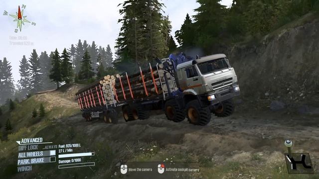 Spintires MudRunner -  Kmaz 8x8 Dengerous Mountain Offroad Trailer Transport Logs
