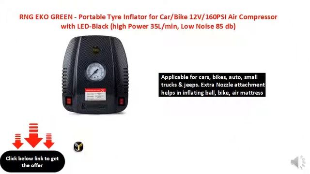 RNG EKO GREEN - Portable Tyre Inflator for CarBike 12V160PSI Air Compressor смотреть онлайн