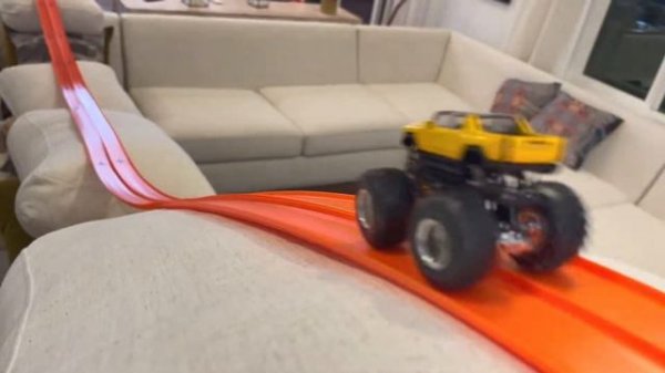 GMC Hummer Monster Truck on WATER POOL Hot Wheels Track | Customized Monster Jam & Hot Wheels Toy