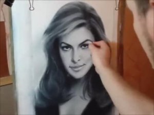 Портрет маслом на бумаге в технике сухая кисть