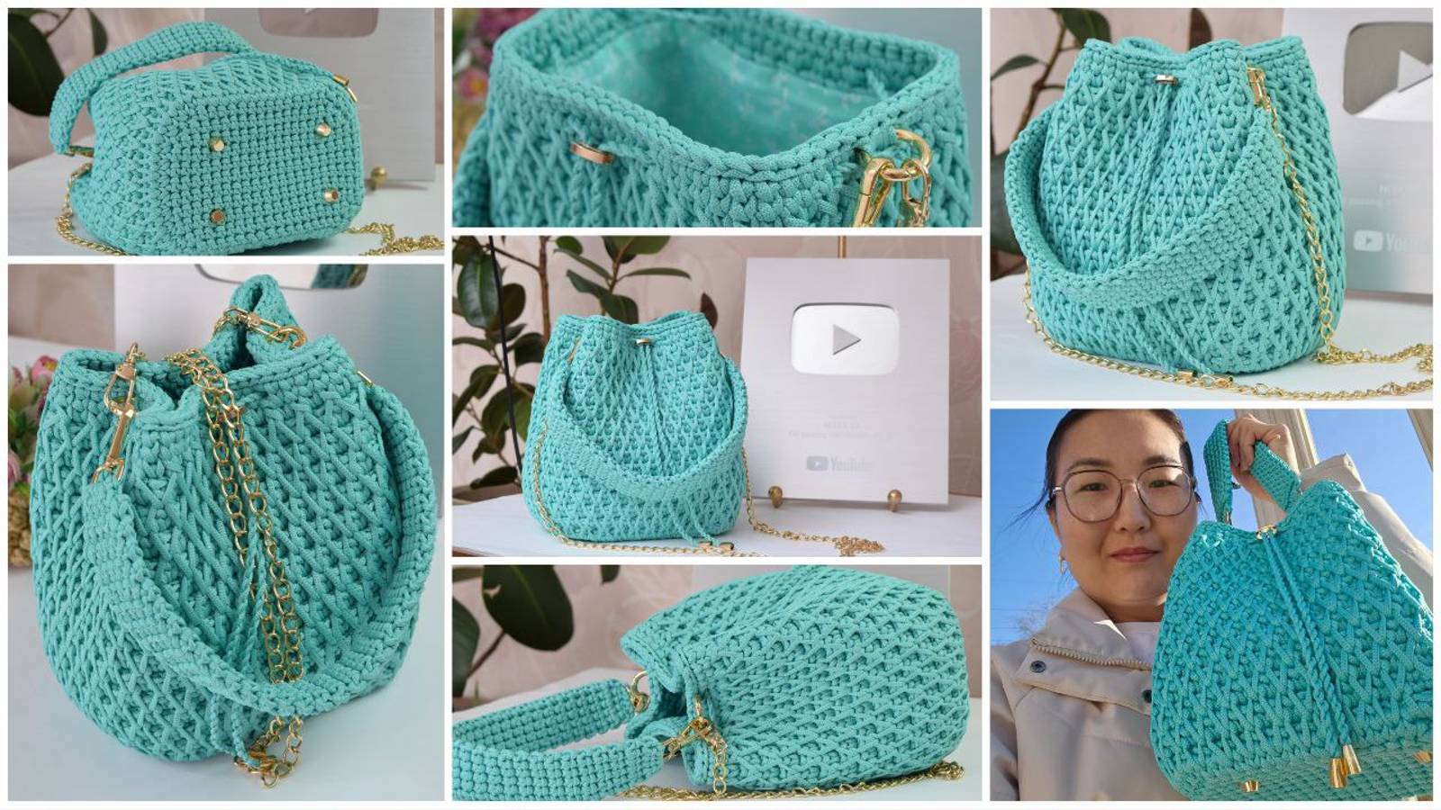 Вязаная сумка Торба с узором Соты и твердым донышком + подкладка и ремешок смотреть онлайн