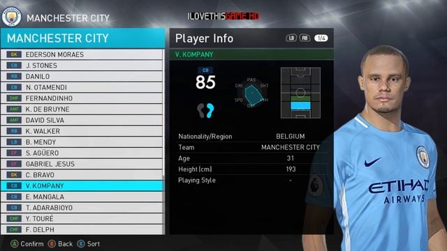 PES 2018 - Manchester City Face & Player Ratings смотреть онлайн