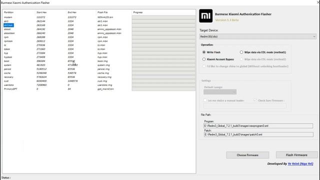 Burmese Xiaomi Authentication Flasher V1.3 Beta
