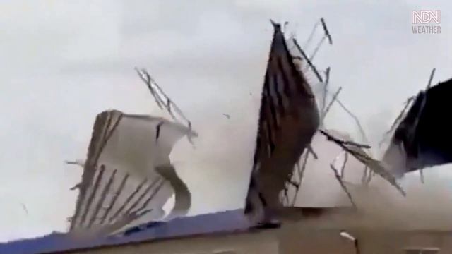Strong Storm Wind Rip Off Roof In Atyrau Region Of Kazakhstan