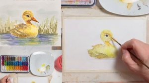 Утенок в пруду. Как нарисовать акварелью. Первые шаги в акварели