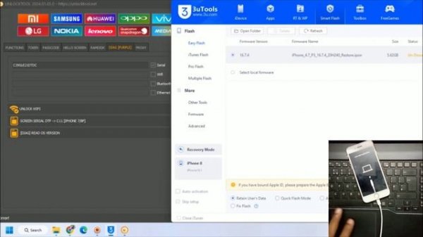 Iphone 8 Hello Screen bypass fix boot loop iOS 16.7.4 after serial change by unlock tool | 2024
