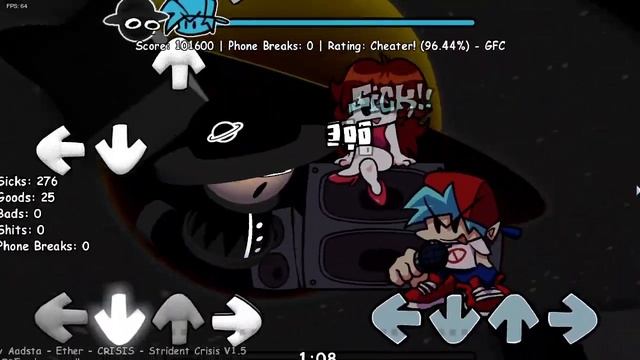 FNF Strident Crisis 1.5 Ether Game play (Notes don't move) смотреть онлайн