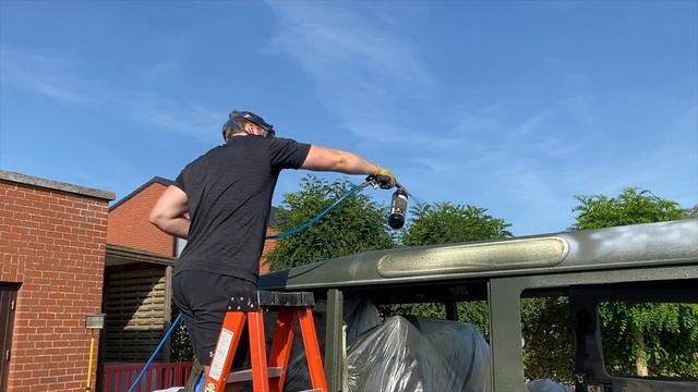 Spraying The Landrover Defender 110 With Raptor Bedliner