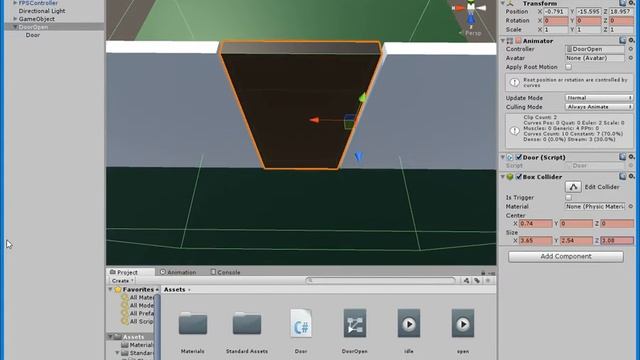 Unity3D открытие двери. смотреть онлайн