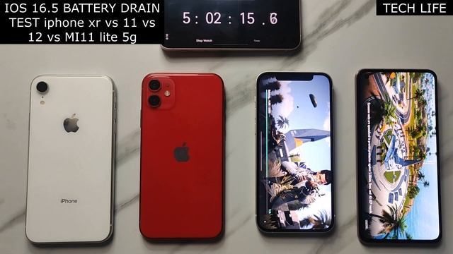 iOS 16.5 Battery Life Drain test iPhone XR vs iPhone 11 vs iPhone 12 vs Mi 11 Lite 5G смотреть онлайн