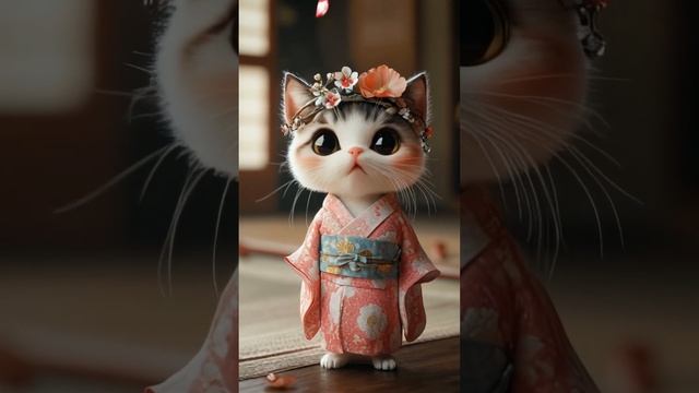 Kitten in a kimono eats flowers. #dreamyai, #aidreams #cute #cat смотреть онлайн