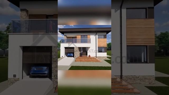 Відео огляд проекту двоповерхового будинку з плоским дахом, гаражем і підвалом «Меган» смотреть онлайн