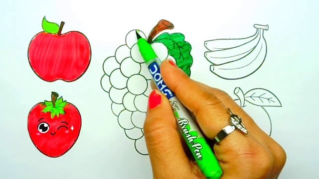 FRUITS Painting And Colouring | Fruit Drawing Easy #apple #banana #strawberry #orange #kidsvideo