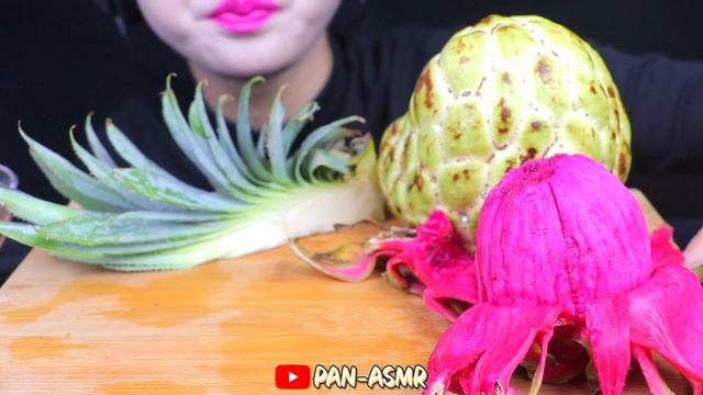 ASMR EXOTIC FRUIT PLATTER Passion, Custard Apple, Dragon Fruit, Pineapple (EATING SOUND) | PAN-ASMR