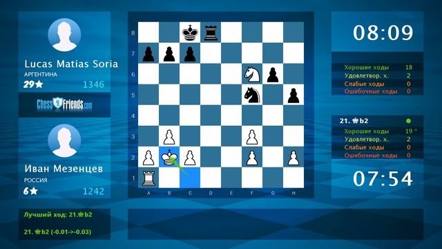 Chess Game Analysis: Иван Мезенцев - Lucas Matias Soria : 0-1 (By ChessFriends.com) смотреть онлайн