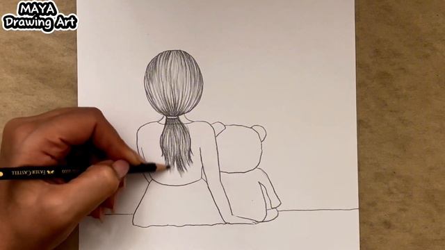 How to draw a girl and a teddy bear || Girl drawing step by step || Easy drawing for beginners смотреть онлайн