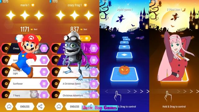 Mario VS Crazy Frog VS Squid Game VS 2 Phut Hon — Tiles Hop EDM Rush смотреть онлайн