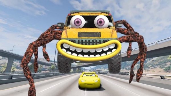 Escape From Lightning McQueen Hummer Eater | Monsters Cars Ride Chase | BeamNG Drive