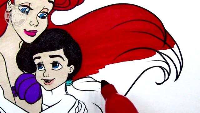 Coloring The Little Mermaid : Ariel with daughter Melody | Coloring pages | Coloring book | смотреть онлайн