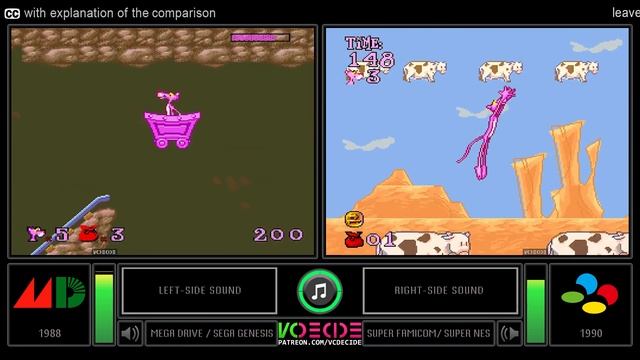 Pink Goes To Hollywood (Sega Genesis Vs SNES) Side By Side Comparison