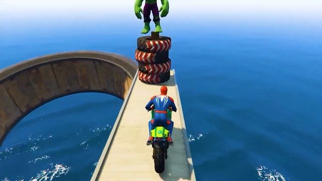SPIDERMAN RAGDOLLS CARS Jump on Rampa Challenge, SUPERHERO HULK IronMan Goku JEEP SUV - GTA 5 смотреть онлайн