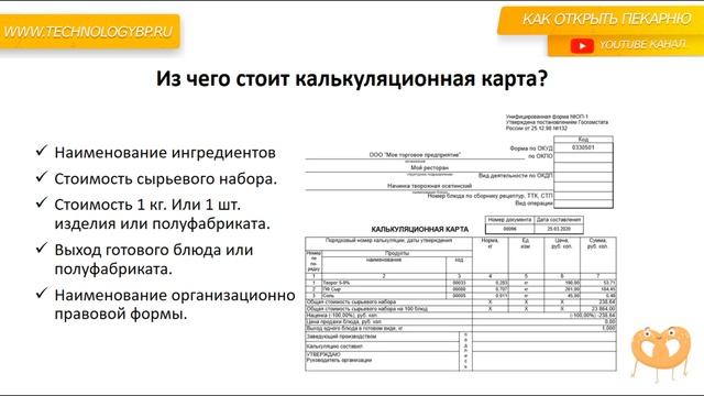 Что такое калькуляционная карта. Как открыть пекарню. смотреть онлайн