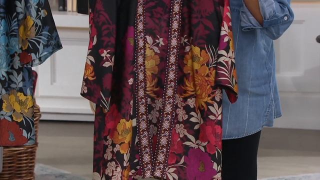GRAVER Susan Graver Printed Woven Open Front Cardigan on QVC смотреть онлайн