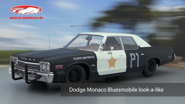 Ck-modelcars-video: Dodge Monaco Bluesmobile Look-a-like 1974 Schwarz / Weiß 1:18 KK-Scale