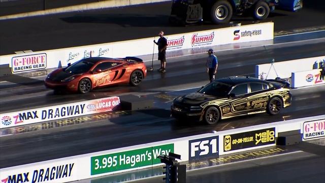 Dodge Charger Hellcat vs McLaren MP4-12C GoldRush Rally 1/4 Mile Drag Racing смотреть онлайн
