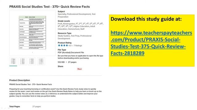 PRAXIS Social Studies Test - 375+ Quick Review Facts (Download Link) смотреть онлайн