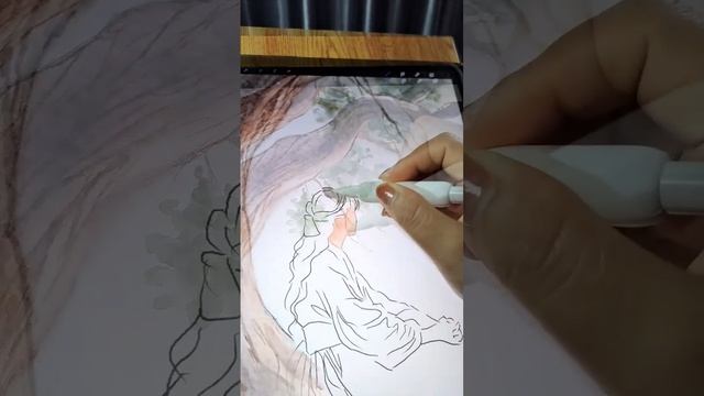 Watercolor Girl and Tree. Digital Painting Procreate Ipad Pro смотреть онлайн