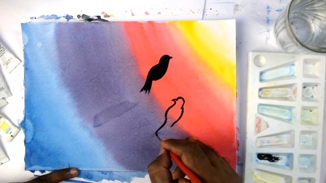 Easy Watercolor Painting - Rainbow Birds смотреть онлайн