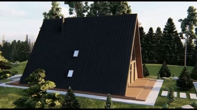 Проект будинку до - 126 м2. Еко-будинку із солом'яних панелей в стилі A-frame "Dream House" смотреть онлайн