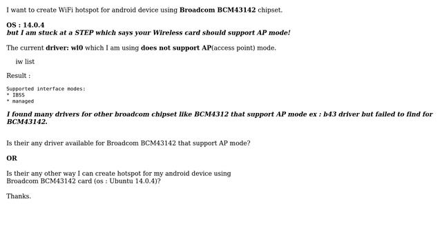 Broadcom BCM43142 WiFi drivers with AP mode to create hotspot for android devices смотреть онлайн