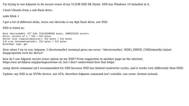 hdparm doesn't read SSD? HDIO_DRIVE_CMD(identify) failed: Inappropriate ioctl for device смотреть онлайн