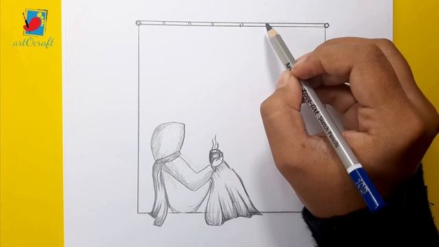 How to draw a girl sitting on a window - Pencil sketch scenery drawing смотреть онлайн