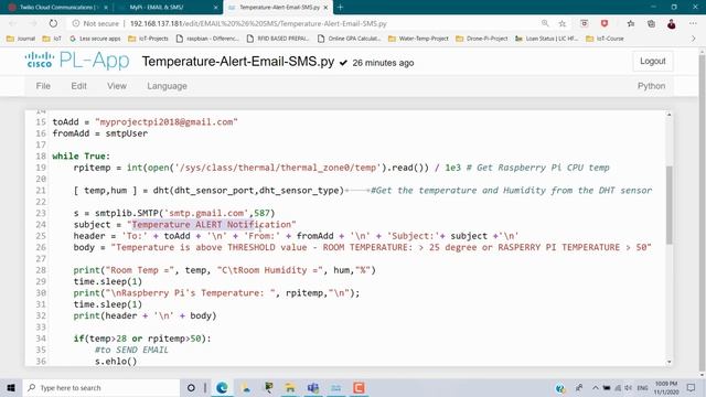 IoT Real Device Part-11 EMAIL & SMS ALERT -TEMPERATURE MONITORING SYSTEM using RASPBERRY PI - DHT11 смотреть онлайн