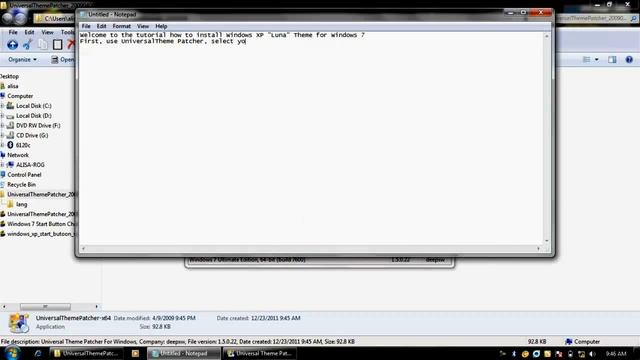 Using Universal Theme Patcher Install Windows XP (Luna) theme on Windows 7 - part 1.mp4 смотреть онлайн